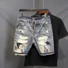 Summer Herren Mode Scraped Patch Bettar Denim Shorts Hip Hop Waschablen Kurzfilme Casual Middle Hosen 240430