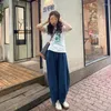 Jeans pour femmes femmes d'été baggy haute taille streetwear harajuku plis vintage cool simple fashion coréen chic lavé la jambe large lavage