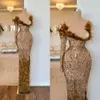 Designer vintage penas de baile vestidos sereia lantejões ilusão de esferas de miçanga de uma manga