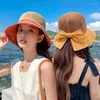 Chapéus largos da borda feminino Sun Straw Hat Classic Bowknot Fashion Fashion Summer Summer Outdoor Beach Cap balde