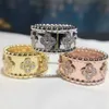 Tasarımcı Lüks Takı Yüzüğü Vancllf Dört Yaprak Yonca Kaleidoskop Yüzüğü Kadınlar için Elektrodatlanmış 18K Gül Altın Geniş ve Dar Sürüm Bir sıra elmasla dolu