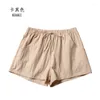 Women's Shorts Korean Fashion Linen Women Cotton Workout Short Pants High Waisted Sport Femme Black