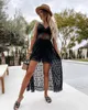 Women Beach Wear Summer V Neck Solid Color Lace Hollow-Out Slveless Sling Party Wear High Waist Rompers Holiday Casual White Womens Jumpsuit Y240504