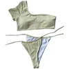 Swimwear féminin One épaule courte sein séparé de maillot de bain à lacet de bikini durable pour les femmes