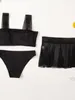 Kobiety strojów kąpielowych dużych rozmiarów Bandeau Swimsuit Kobiety Oddzielny 3 -częściowy zestaw bikini 2024 Push Up Kathing Suith Siatka Tankini wysoka talia