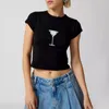 Frauen T-Shirts Sommer Kurzes T-Shirt Casual Sleeve Crew Neck Stern/Obst/Cocktailglasabdruck Crops Weibliche Tees Y2K Streetwear