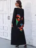 Casual Dresses Autumn Winter Long Dress Women Black Sleeve V-neck Elegant Party Face Print Vintage Plus Size 2024