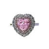 Cluster ringen S925 Silver Heart Pink Diamond Ring Set met 7 damesgroothandel