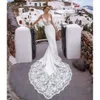 Robe de mariée robes en dentelle nuptiale Applique sirène spaghetti bretelles de train de balayage sur mesure de novia plus taille