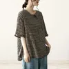 Frauenblusen Sommer Casual Pullover Tops Stylish Plaid Print V-Ausschnitt T-Shirt mit Tasche Lose Fit Short Sleeve für Streetwear