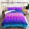 Duvet Cover 3PCS Modern Mode Polyester -Set (1*Tröster + 2*Kissenbezug ohne Kern), farbenfrohe Regenbogen -Glitzer -Sterne Druckbettschatz, weich bequem und bequem und