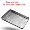 Grills 304 Rostfritt stål kakbakning BBQ PAN TRAY PLATE OVEN BROWNIE TRAY MED TRÅD RACK Matlagning Rostning GRILLING TOOL