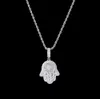 Colliers pendentifs Iced Hand Of Fatima Hamsa Pendant Collier CZ Copper Top Quality Cumbic Zircon Bling for Men Women Gifts