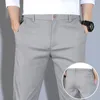 Летние мужские брюки для ультратонких брюк мужская эластичная талия дышащий ледяной шелк с твердым цветом бизнес -брюки 240428