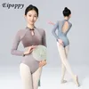 Stage Draag Women Ballet -mueeltjes Hoge nek Knop Gym Dance Velvet Patchwork volwassen Ballerina Lange mouw Dancing Bodysuit -kostuum