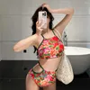 Kadın Mayo Mayo Kadın Bikini Spor Outlet Playa Banyosu Çıkışlar 2024 Yüksek Bel Bölmeli Büyük Çiçek Baskı ve İçi Boşluk