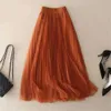 Юбки новая плиссированная юбка повседневная офис апельсиновая розовая элегантная a-line Высококачественные винтажные нижние 3 слоя