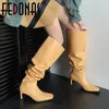 Botas Fedonas Fashion Women Sexy Over the Knee High Heels Square Toe Party Prom Sapatos de outono da primavera longa Chegada de mulher