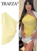Tanks de femmes Trafza 2024 Femmes Asymétrique Crop Top Yellow Off épaule Sans manches féminines Sexy Tops femme Fashion Y2k Summer