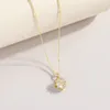 Chains Golden Color Pentagram Flower Pendant Rotating Necklace For Women Girls Delicate Shining Rhinestone Geometric Clavicle