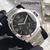 Montre de poignet exclusive Panerai mâle Luminor 1950 série automatique en acier mécanique Date du fuseau horaire double stockage mobile Titanium Metal Watch 44mm Black Disk Pam00347