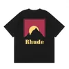 T-shirts de haute qualité Rhuder Designer T-shirts High Street Trendy Marque Simple Stroke Sunset Letter Imprimé Casual Loose Short Tshirt Unisexe avec un logo 1: 1