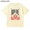 Rhude high -end designer kleding voor niche speelkaart bedrukt puur katoenen korte mouwen t -shirt voor mannen en vrouwen high street trendy bottoms veelzijdige t -shirt met 1: 1