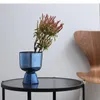 Vases comptoir vase électroplate en verre bleu clair luxe de luxe haut de gamme Arrangement de fleurs séchées décoration de la maison