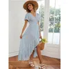 Abiti per feste 2024 Abito boho Wrap Abito a V-Neck Flying Maniche Maxi Mujer Stampa di bandage arruffato di sweet Long Chic Vestidos