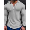 Sweats à capuche masculine 2024 Nouvelles couleurs contrastées pour hommes à manches longues Henley Neck Sweat Sports Hoodie Waffle Polyester T-shirt à manches longues Q240506