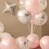 Banner vlaggen 36 % roze en zilver eenvoudige verjaardagsballonfeestje decoratieve set