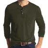 Herren-T-Shirts runden Kragen Langarmed T-Shirts Solid Casual Top Single Breaced Pocket T-Shirt weiches bequemes Bodenhemd für den Frühling