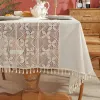 Almofadas de cor sólida linho de linho de algodão Luz de luxo de luxo de crochê de casamento de devora mesa de chá com tástels de fundo suporte de pano