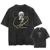 Summer Cotton Loose Washed Tops Tees Anime Print Tshirt Men Streetwear Vintage Black T Shirt Harajuku Overdized 240418