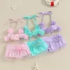 Costumi da bagno 024m per bambini da bagno per bambini set bikini 2024 Nuovi cavi di fiori in 3D top e pantaloncini a maglie