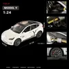 Diecast Model Cars 1 24 Tesla Model Y Model 3 с зарядной станцией сплав Car Die Cast Metal Toy Model Sound and Lighting Childrens Series Gist2405