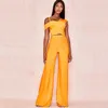 Werk jurken groothandel 2024 Summer Ladies Suits Orange Bandage Toptrousers Sexy Cocktail Party Two -Pally Set Dress