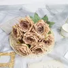 Simulated 9 Diamond Roses Flowers Arrangement Wedding Corner Rose Autumn Retro White Colorful Artificial Home Decor 240506