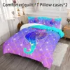 Capa de edredão 3pcs Modern Fashion Conjunto (1*Consolador + 2*fronha, sem núcleo), colorido Rainbow Mermaid Scale Seahorse Print Bedding, macio confortável e adequado para a pele