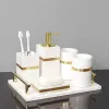 Sets Volakos White Natural Marble Bathroom Accessories Golden Luxury Soap Dispenser Soap Dish Tray Tissue Box Bathroom Set