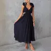 Lässige Kleider Faltenkleid elegantes Schnürmaxi mit Ruffle Cross Back Design Damen Knöchel Länge Prom Party Abendkleid