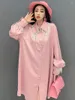 Blusas femininas Qing Mo 2024 Camisa de vestido rosa de primavera/verão Mulheres de manga de lanterna longa e solta usam hlx038a