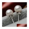 Stud 925 Sterling Sier Pearl -oorbellen voor vrouwelijke sieraden Aretes Brincos Romantische charme 6/8/10/12 mm Ball Luxe Designer Love Ear Ring Dh3xk