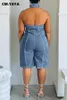 CM.Yaya Frauen Mode ärmellose Neckholder -Hals -Reißverschluss -Denim -Spiele Jean 2024 Summer Street Anzug Backless Rompers 240420