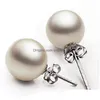 Stud 925 Sterling Sier Pearl -oorbellen voor vrouwelijke sieraden Aretes Brincos Romantische charme 6/8/10/12 mm Ball Luxe Designer Love Ear Ring Dh3xk
