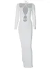 Sukienki zwykłe Habbris White Long Rleeve Sukienka imprezowa dla kobiet 2024 Fall Winter Hollow Out Bodycon Maxi Booty