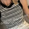 Embroidered Black Logo Fashion Women's Striped Slim Fitting Vest Top Sleeveless Vest S M L 2526