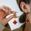 Kvalitet avantgarde och smycken örhänge Vanly fyra bladgräsörhängen guld 18k ros naturligt med vanligt cleefly