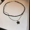 Basit beş noktalı yıldız klavikula zinciri benzersiz moda boncuklu kolye niş tasarımı siyah boyun kayışı