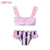 Roupas de banho dxton meninas de nadar 2 pcs crianças suspensas e shorts meninas garotas flamingo de desenho animado de moda de banho infantil roupas de praia